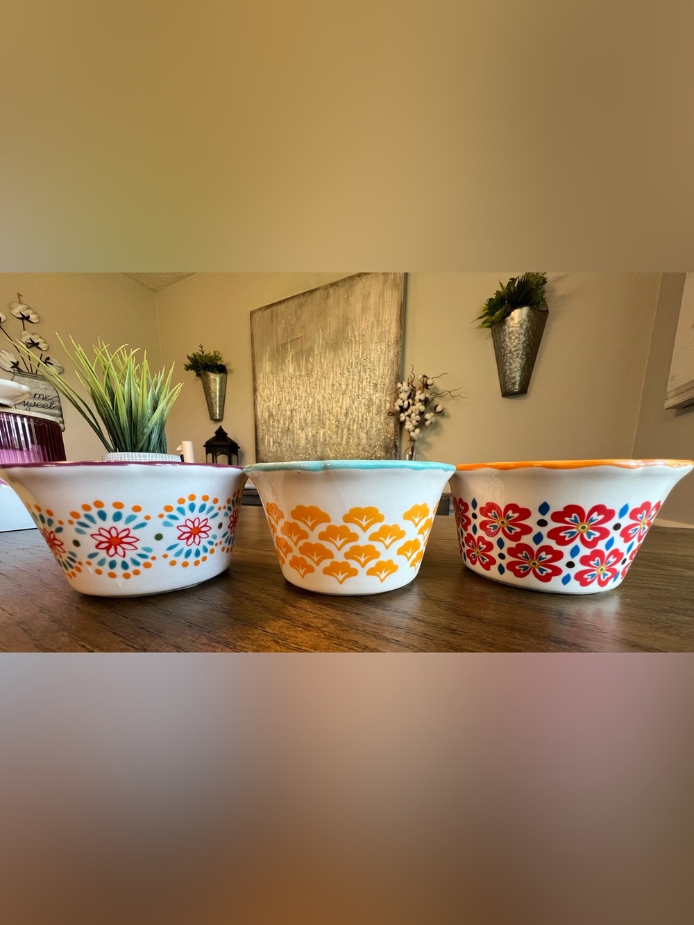 Pioneer Woman Flea Market Set of 3 Stoneware Ramekins Mini Soufflé Bowls